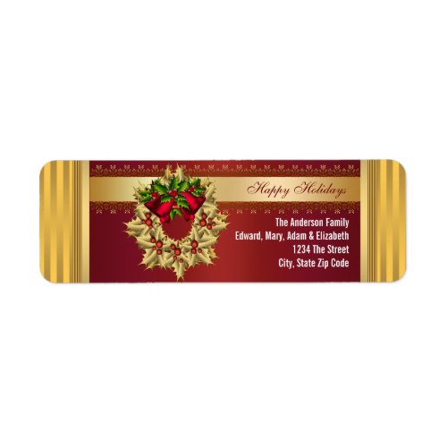 Red Bells Gold Holly Red Christmas Address Labels