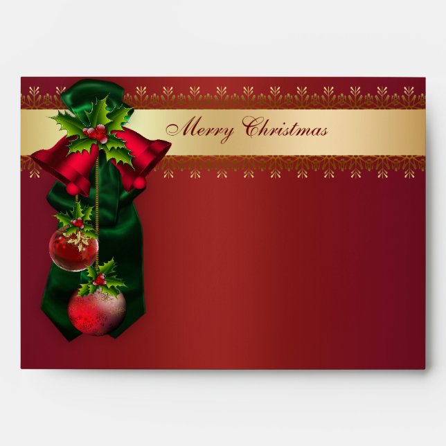 Red Bells & Ornaments Red Christmas Holiday Envelo Envelope (Front)