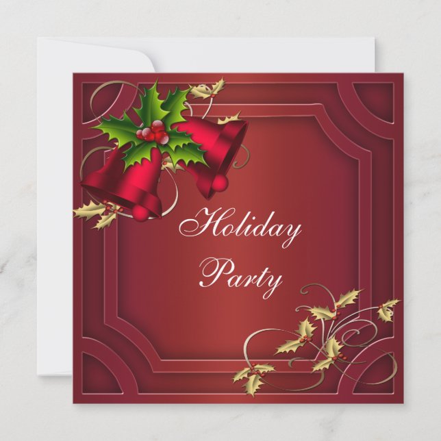 Red Bells Red Gold Corporate Holiday Party Invitation (Front)