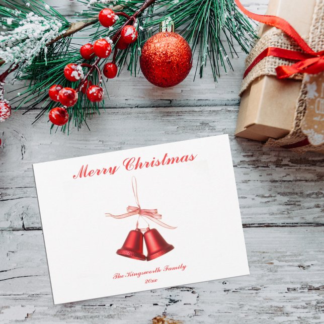 Red bells with Merry Christmas text flat card (Creator Uploaded)