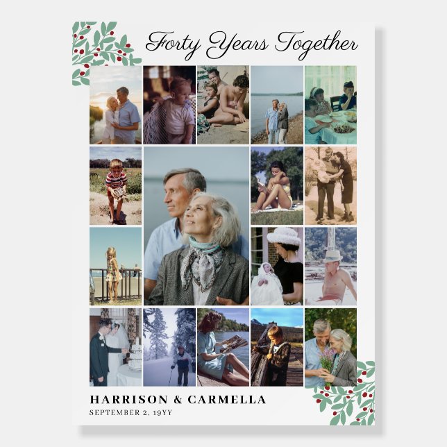 Red Berries 40 Years Together 17 Photo Collage Foam Board (Front)