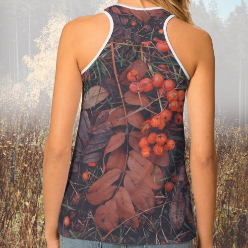 Red berries and brown autumn leaves  tank top