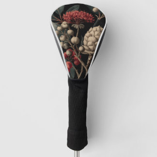 Red Berries and Exotic Seed Pods on Black Golf Head Cover