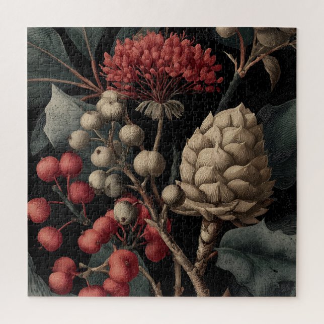 Red Berries and Exotic Seed Pods on Black Jigsaw Puzzle (Vertical)