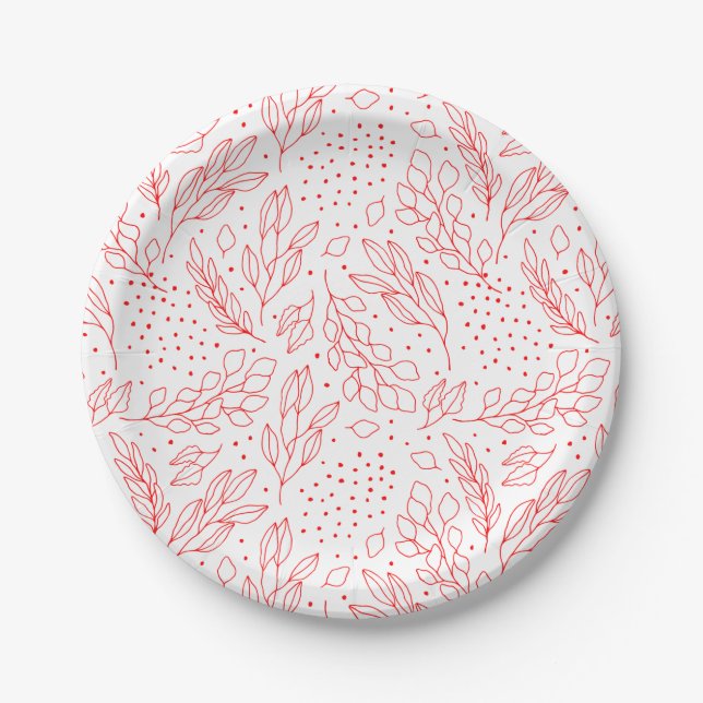 Red Berries and Foliage Festive Christmas  Paper Plates (Front)