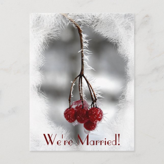 Red Berries and Frost Winter Marriage Announcement (Front)