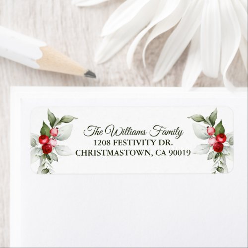 Red Berries and Greenery Holiday Cheer  Label