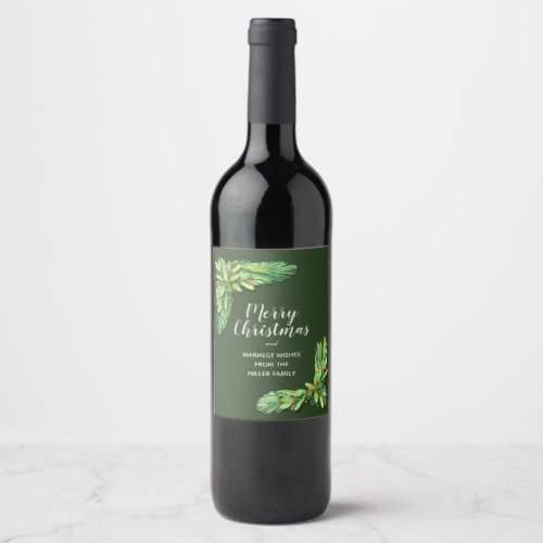 Red Berries and Greens Christmas Holiday Wine Label