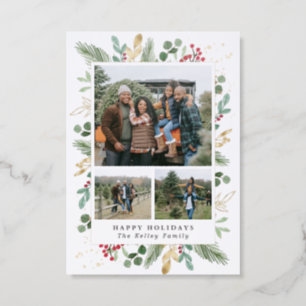 Red Berries and Holly Luxe Christmas Letterpress Photo Cards