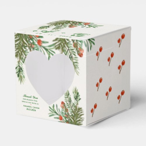 Red Berries And Leaves Festive Christmas Wedding Favor Boxes