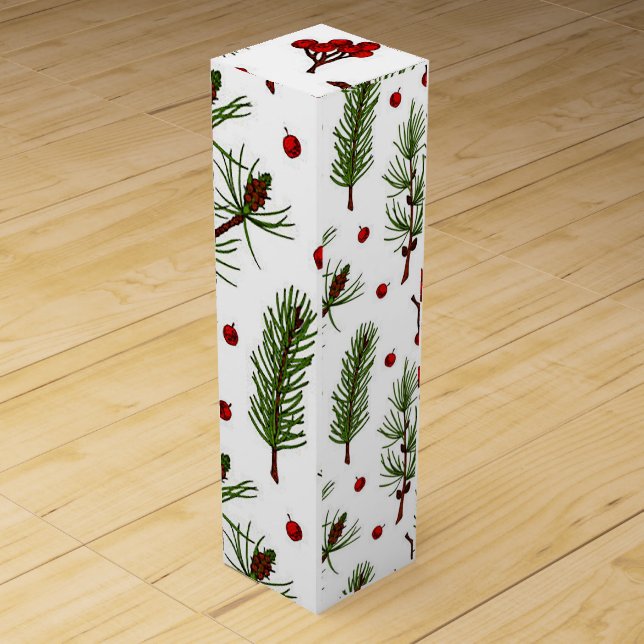 Red Berries and Pine Christmas Wine Gift Box (Front)