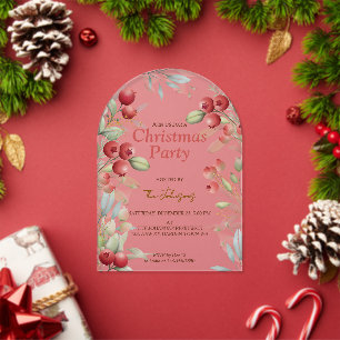 Red Berries and Pine Holiday Acrylic Invitations