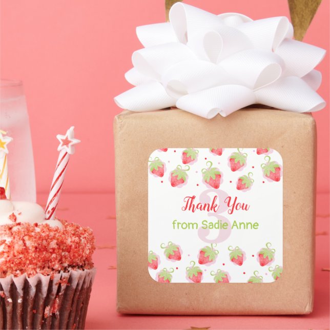 Red Berries Berry Sweet Strawberry Birthday Square Sticker (Party)