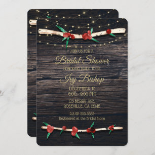 Red Berries Branches & Lights Rustic Bridal Shower Invitation