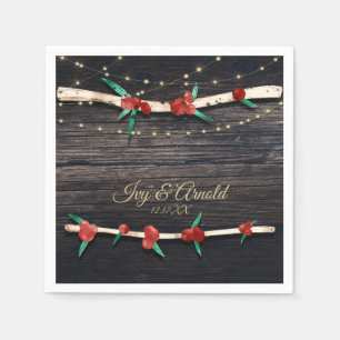 Red Berries Branches & Lights Rustic Holiday Party Napkins