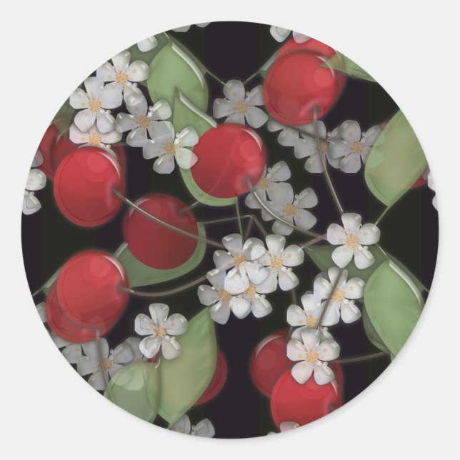 Red berries , cherry classic round sticker (Front)