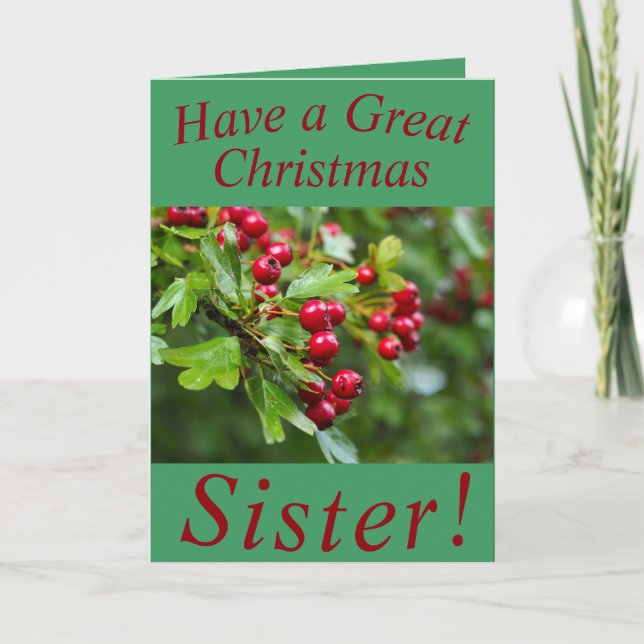 Red Berries Christmas Card for Sister (Front)