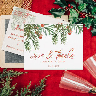 Red Berries Christmas Festive Wedding Thank You Postcard