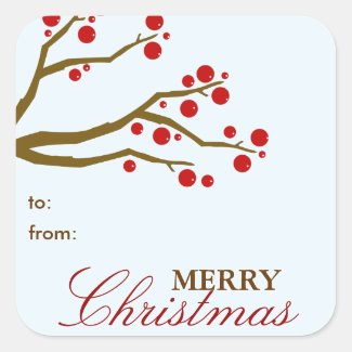 Red Berries Christmas Gift Tag Sticker