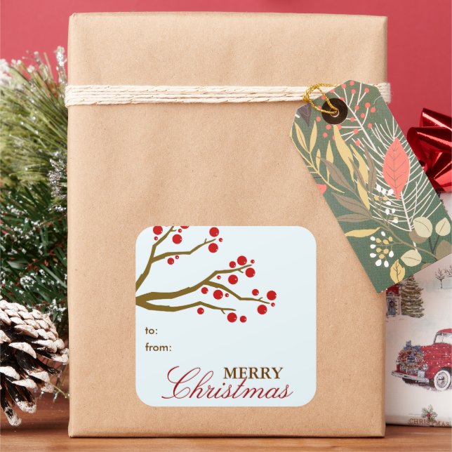 Red Berries Christmas Gift Tag Sticker (Holiday)