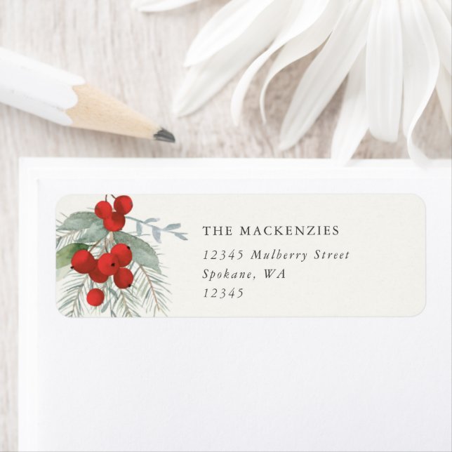 Red Berries Christmas Holiday Return Address Label (Insitu)