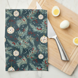 Red Berries Christmas Ornaments Kitchen Towel