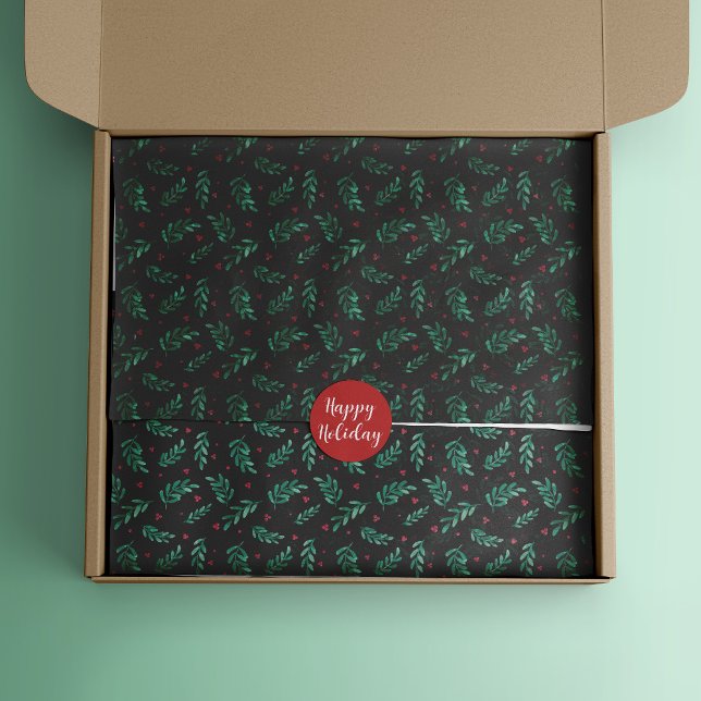 Red Berries Christmas Pattern Black Tissue Paper (Creator Uploaded)