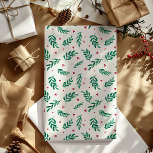 Red Berries Christmas Pattern White Wrapping Paper