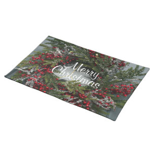 Red Berries Christmas Wreath Cloth Placemat