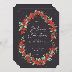 Red Berries + Eucalyptus Botanical Frame Christmas Holiday Card