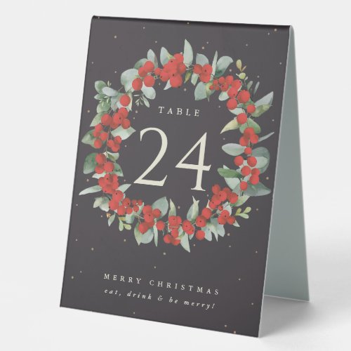 Red BerriesEucalyptus Christmas Table Number Table Tent Sign