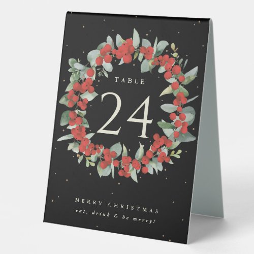 Red BerriesEucalyptus Christmas Table Number Table Tent Sign