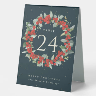 Red Berries+Eucalyptus Christmas Table Number Tent
