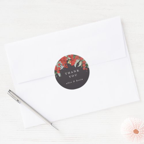 Red Berries  Eucalyptus Christmas Thank You Classic Round Sticker
