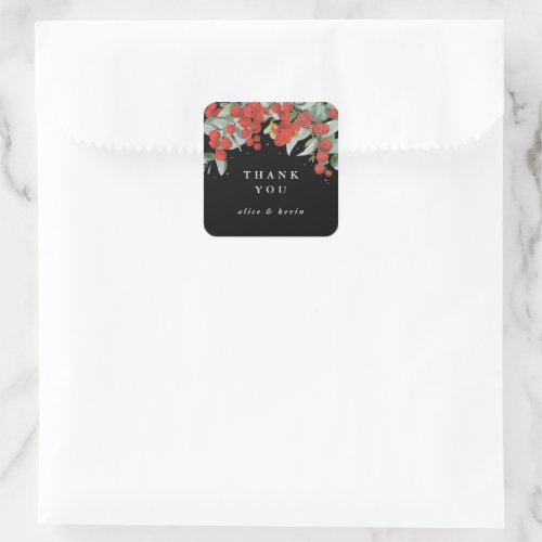Red Berries  Eucalyptus Christmas Thank You Square Sticker