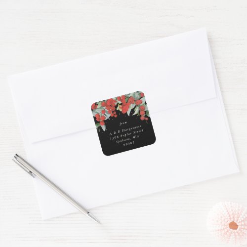Red Berries  Eucalyptus Holiday Address Classic Square Sticker