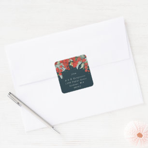 Red Berries + Eucalyptus Holiday Address Classic Square Sticker