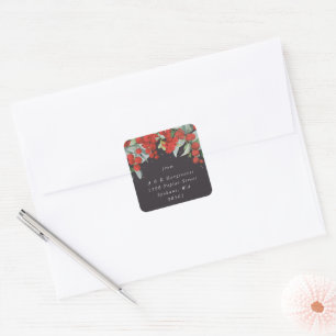 Red Berries + Eucalyptus Holiday Address Classic Square Sticker
