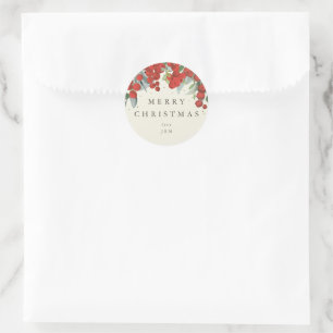 Red Berries + Eucalyptus Merry Christmas/Custom Classic Round Sticker