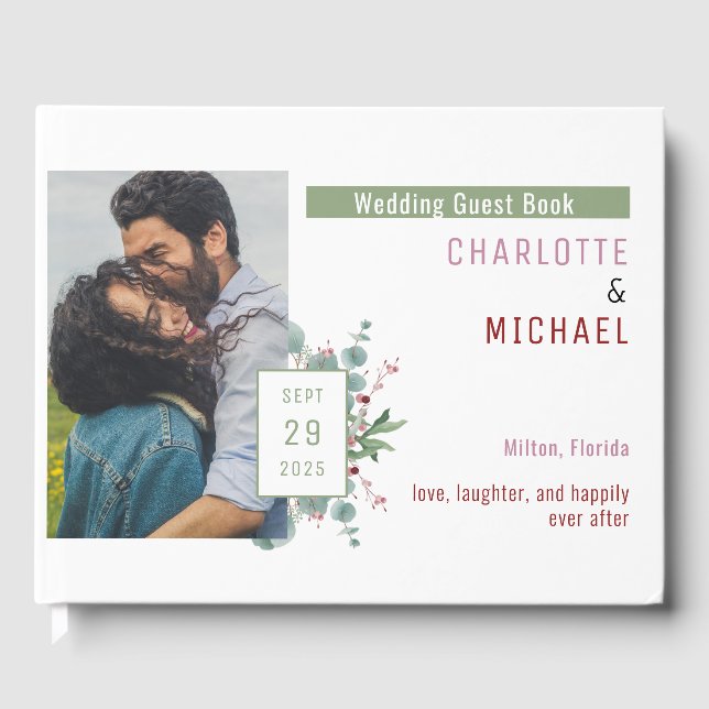 Red Berries & Eucalyptus Wedding Guest Book (Front)