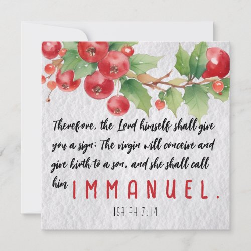Red Berries Evergreen Pine Branches  Scripture Holiday Card
