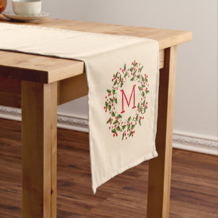 Red Berries & Evergreens Christmas Wreath Medium Table Runner