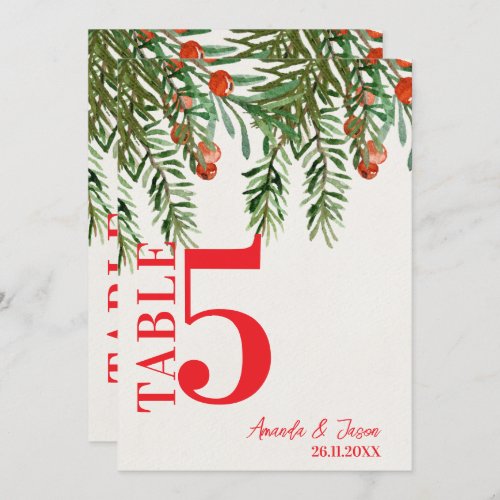 Red Berries Festive Christmas Wedding Table Number