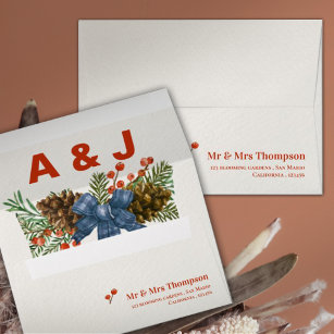 Red Berries Festive Monogram Christmas Wedding Envelope