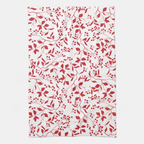 Red Berries Floral Christmas Tea Towel