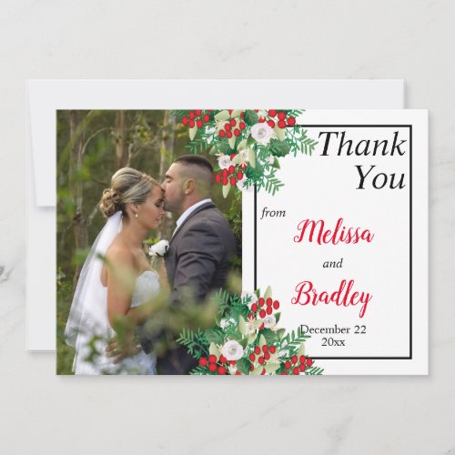 Red Berries Floral Holiday Wedding Thank You