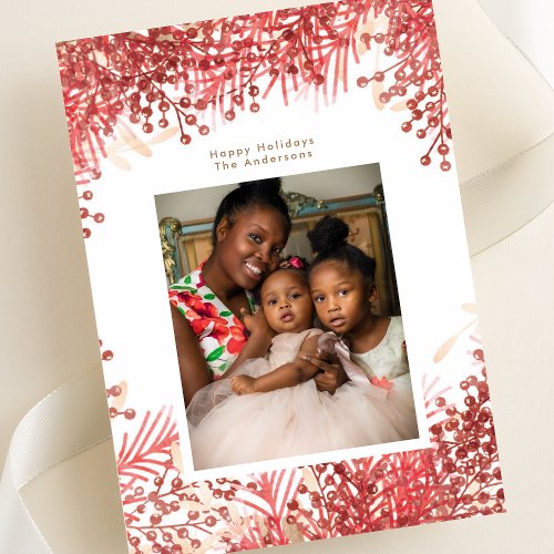 Red Berries Frame Christmas Holiday Photo Card