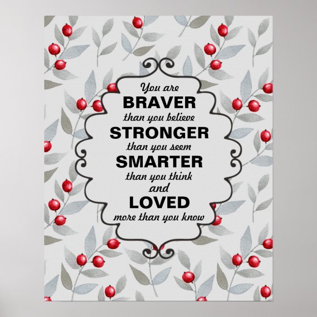 Red Berries Gray Leaves Words of Encouragement Poster (Front)
