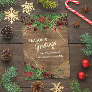 Red Berries Green Holly Botanical Foliage Gold Foil Holiday Card