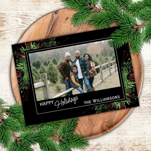 Red Berries Green Holly Cute Botanical Foliage Holiday Card (Creator Uploaded)